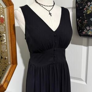 NWT Soma Solid Black Peasant Witchy Sleeveless V Neck Button Padded Maxi Dress